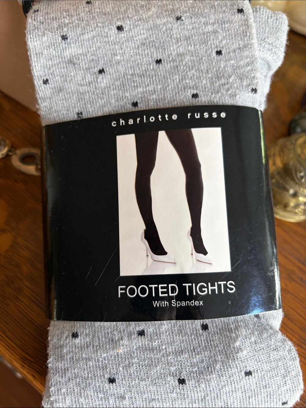 Charlotte Russe Light Gray Polka Dot Footed Tights